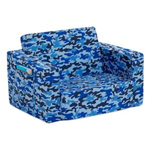 Delta Children Cozee 2-in-1 Convertible Sofa to Lounger - Comfy Flip Open Couch/Sleeper for Kids, Blue Camo