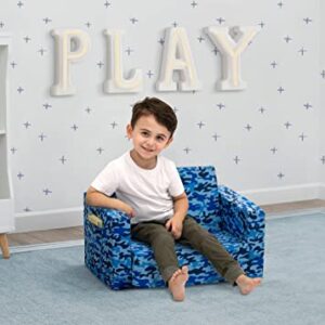 Delta Children Cozee 2-in-1 Convertible Sofa to Lounger - Comfy Flip Open Couch/Sleeper for Kids, Blue Camo