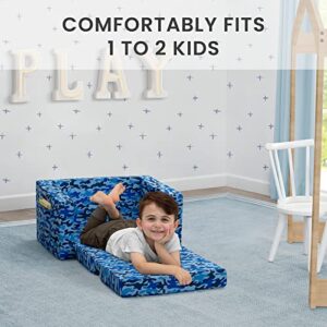 Delta Children Cozee 2-in-1 Convertible Sofa to Lounger - Comfy Flip Open Couch/Sleeper for Kids, Blue Camo