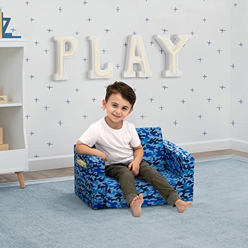 Delta Children Cozee 2-in-1 Convertible Sofa to Lounger - Comfy Flip Open Couch/Sleeper for Kids, Blue Camo