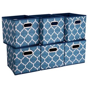 6 cube storage bins blue navy 13x13x13 inch foldable grid lantern print fabric storage basketes for home organizers storage drawer,qy-sc02-6