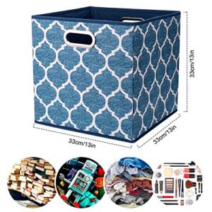 6 Cube Storage Bins Blue Navy 13x13x13 Inch Foldable Grid Lantern Print Fabric Storage Basketes for Home Organizers Storage Drawer,QY-SC02-6