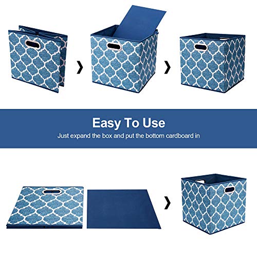 6 Cube Storage Bins Blue Navy 13x13x13 Inch Foldable Grid Lantern Print Fabric Storage Basketes for Home Organizers Storage Drawer,QY-SC02-6