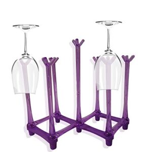 Pruple Retractable Cup Drying Rack Drinking Glass and Sports Bottle Drainer Stand Plastic Bag Dryer for Kitchen Dish Drainer with 7 Plastic Mug Tree Hooks