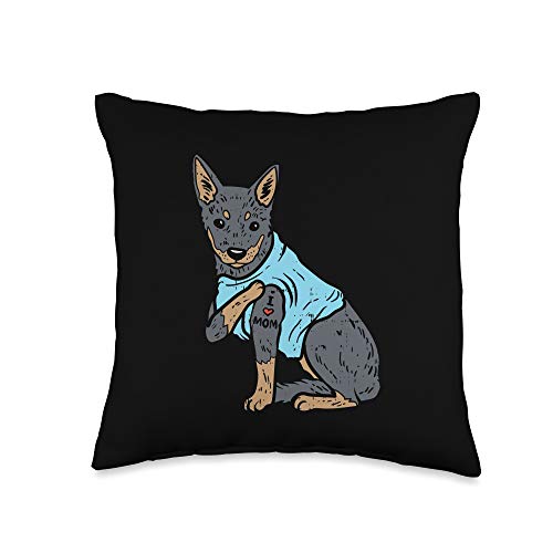 BoredKoalas Heeler Pillows Australian Cattle Dog Heeler I Love Mom Animal Pet Red Blue Cattle Dog Women Gift Throw Pillow, 16x16, Multicolor