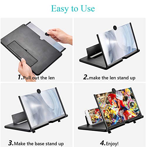 Screen Magnifier, Meirenda 14" Phone Magnifying Projector Screen Enlarger HD 3D Screen Magnifier for Cell Phone Smartphones Screen Amplifier Folding Screen Magnifier for Movies, Videos, Gaming(Black)
