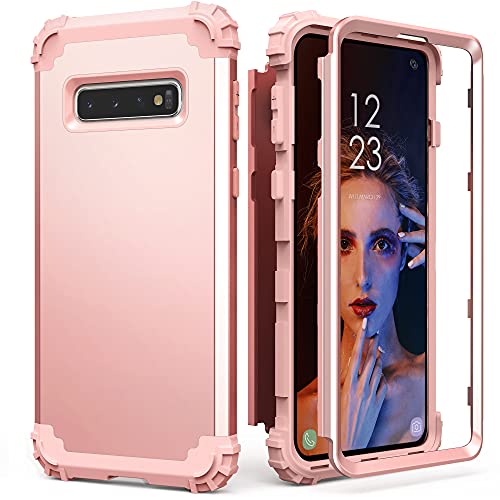 IDweel Galaxy S10 Case, Galaxy S10 Case Rose Gold for Women Girls, 3 in 1 Shockproof Slim Hybrid Heavy Duty Protection Hard PC Cover Soft Silicone Rugged Bumper Full Body Bumper Case, Rose Gold