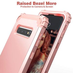 IDweel Galaxy S10 Case, Galaxy S10 Case Rose Gold for Women Girls, 3 in 1 Shockproof Slim Hybrid Heavy Duty Protection Hard PC Cover Soft Silicone Rugged Bumper Full Body Bumper Case, Rose Gold