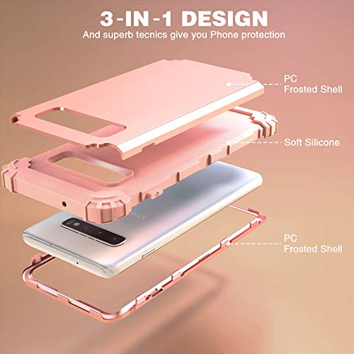 IDweel Galaxy S10 Case, Galaxy S10 Case Rose Gold for Women Girls, 3 in 1 Shockproof Slim Hybrid Heavy Duty Protection Hard PC Cover Soft Silicone Rugged Bumper Full Body Bumper Case, Rose Gold