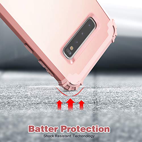IDweel Galaxy S10 Case, Galaxy S10 Case Rose Gold for Women Girls, 3 in 1 Shockproof Slim Hybrid Heavy Duty Protection Hard PC Cover Soft Silicone Rugged Bumper Full Body Bumper Case, Rose Gold