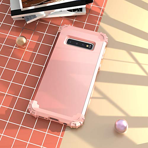 IDweel Galaxy S10 Case, Galaxy S10 Case Rose Gold for Women Girls, 3 in 1 Shockproof Slim Hybrid Heavy Duty Protection Hard PC Cover Soft Silicone Rugged Bumper Full Body Bumper Case, Rose Gold