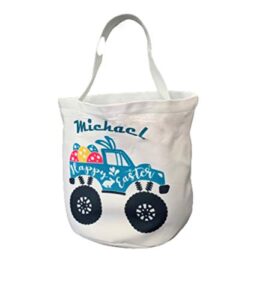 personalized easter baskets for kids empty - bucket for egg hunting - custom name - canvas pail with handles