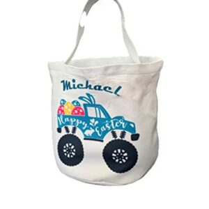 Personalized Easter Baskets for Kids Empty - Bucket for Egg Hunting - Custom Name - Canvas Pail with Handles