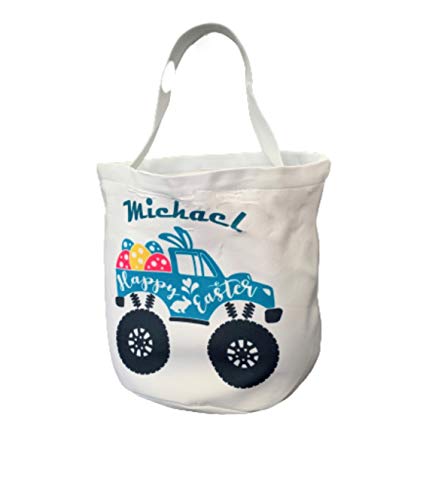 Personalized Easter Baskets for Kids Empty - Bucket for Egg Hunting - Custom Name - Canvas Pail with Handles