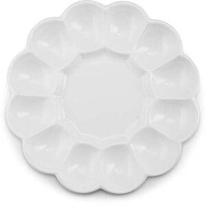 kook deviled egg platter tray, holds 12 eggs, sleek ceramic dish, display holder, dishwasher safe, microwave safe, freezer safe, 10 inch diameter, white