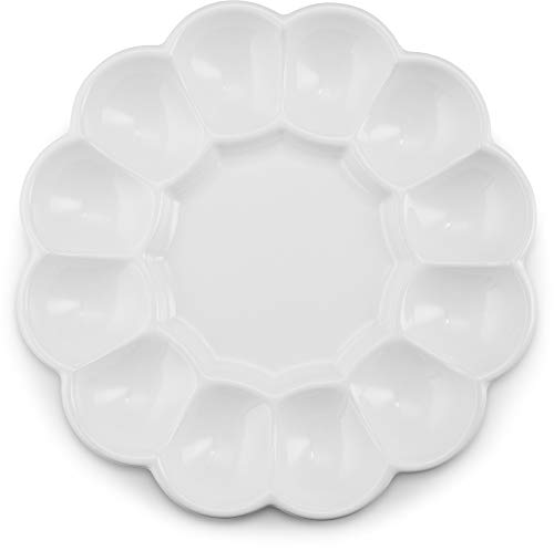 Kook Deviled Egg Platter Tray, Holds 12 Eggs, Sleek Ceramic Dish, Display Holder, Dishwasher Safe, Microwave Safe, Freezer Safe, 10 Inch Diameter, White