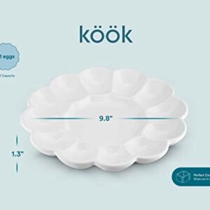 Kook Deviled Egg Platter Tray, Holds 12 Eggs, Sleek Ceramic Dish, Display Holder, Dishwasher Safe, Microwave Safe, Freezer Safe, 10 Inch Diameter, White