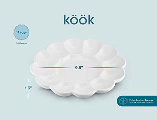 Kook Deviled Egg Platter Tray, Holds 12 Eggs, Sleek Ceramic Dish, Display Holder, Dishwasher Safe, Microwave Safe, Freezer Safe, 10 Inch Diameter, White