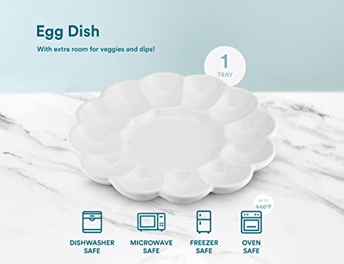 Kook Deviled Egg Platter Tray, Holds 12 Eggs, Sleek Ceramic Dish, Display Holder, Dishwasher Safe, Microwave Safe, Freezer Safe, 10 Inch Diameter, White