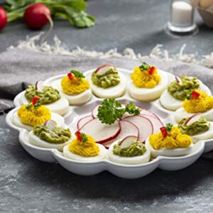 Kook Deviled Egg Platter Tray, Holds 12 Eggs, Sleek Ceramic Dish, Display Holder, Dishwasher Safe, Microwave Safe, Freezer Safe, 10 Inch Diameter, White