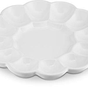 Kook Deviled Egg Platter Tray, Holds 12 Eggs, Sleek Ceramic Dish, Display Holder, Dishwasher Safe, Microwave Safe, Freezer Safe, 10 Inch Diameter, White