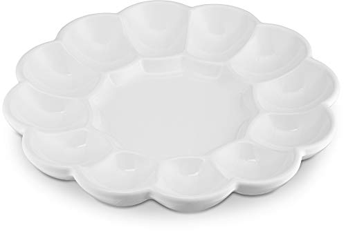 Kook Deviled Egg Platter Tray, Holds 12 Eggs, Sleek Ceramic Dish, Display Holder, Dishwasher Safe, Microwave Safe, Freezer Safe, 10 Inch Diameter, White