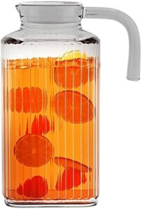 fridge pitcher – 60 oz. glass water fridge pitcher with lid by home essentials & beyond practical and easy to use fridge pitcher great for lemonade, iced tea, milk, cocktails and more beverages.
