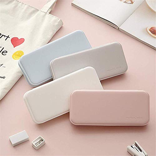 Funny live Durable Plastic Pencil Box,Small Items Organizer Box with 3 Compartments Plastic Mini Stationery Case Light Color Pencil Case for Pens Pencils School Supplies (Light Gray)