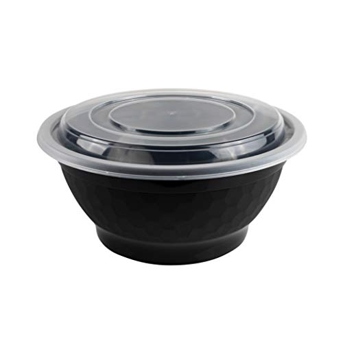 PLASTICPRO [4 Sets] 38 Ounce Black Plastic Salad Bowls With Airtight Clear Lids To Go Perfect to use as Lunch box, Food Storage, Salad Bowl, & for Every day use