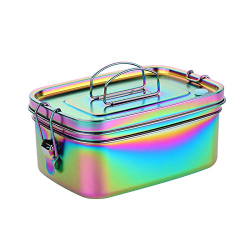 Buyer Star 2-in-1 Stainless Steel Bento Box,Snack PodSnack Container - Divided Food Container Holds 6 Cups of Food, Secure Locks-Dishwasher Safe Metal Lunch Container(rainbow)