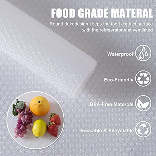 Beveetio 7 PCS Refrigerator Mats with 32 pcs Double-Sided Stickers, Washable Shelf Liner, Non-Slip Drawer Liner,Cuttable Fridge Liner,Easy to Clean Refrigerator Liners