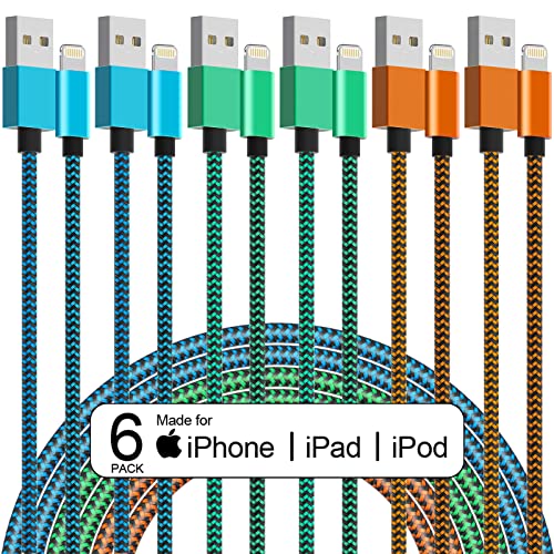 [Apple MFi Certified] 6 Pack iPhone Charger, 2.9/2.9/6/6/10/10 FT WZK USB Lightning Cable Compatible iPhone 14 13 12 11 Pro Max XR XS X and More