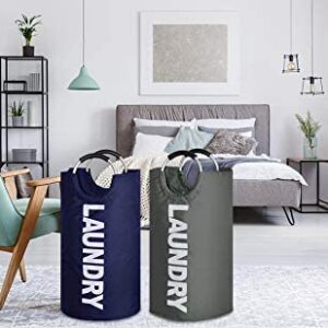 OUPAI Collapsible Large Laundry Basket 90L, Laundry Bag Clothes Hamper, Folding Dirty Laundry Hamper Basket for Clothes Storage, Large Laundry Bin with Padded Handles 2 pack (Dark Blue+ Dark Grey)