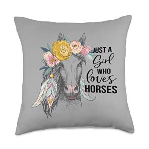 horse shirts by southerngal pretty cowgirl gifts for girls who love horses boho western throw pillow, 18x18, multicolor
