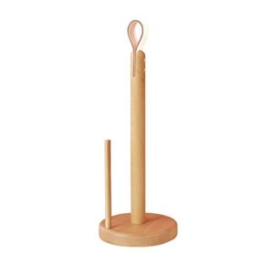 paper towel holder liu- wooden leather handle can stand on the countertop or hanging on the wall for home kitchen dining living room(color:beech)