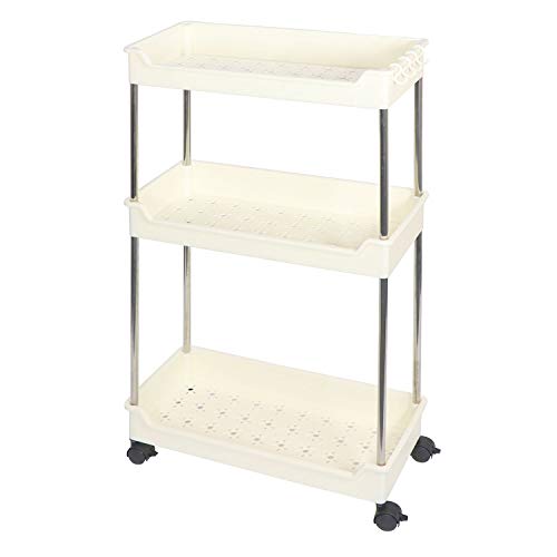 Narrow Slim Storage Cart 3 Tier Mobile Shelving Unit Slim Storage Organizer Slide Out Storage Tower Rolling Utility Cart for Narrow Spaces Bathroom Kitchen Laundry (3 Tier)