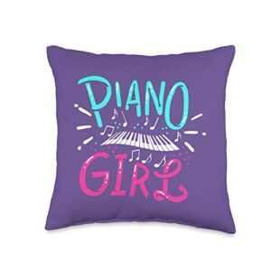 piano music piano girl pianist music notes gift throw pillow, 16x16, multicolor