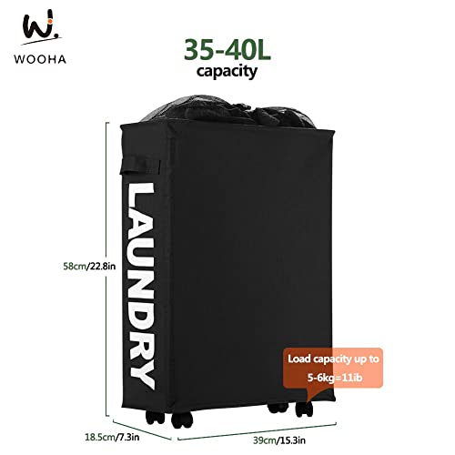 Wooha Rolling Slim Laundry Baskets with Handle,Collapsible Laundry Sorter and Organizer,Laundry Hamper on Wheels, Tall Thin Storage Basket Home Corner Bin, Black…