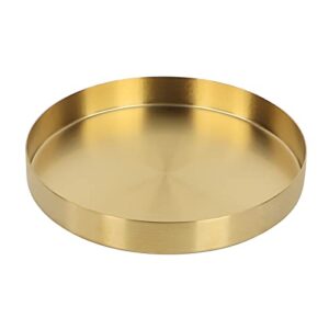 round gold tray, dedoot decorative tray small - 7.8inch stainless steel metal tray organizer storage organizer vanity trays for jewelry cosmetics coffee tea candle, bathroom plate kitchen tableware