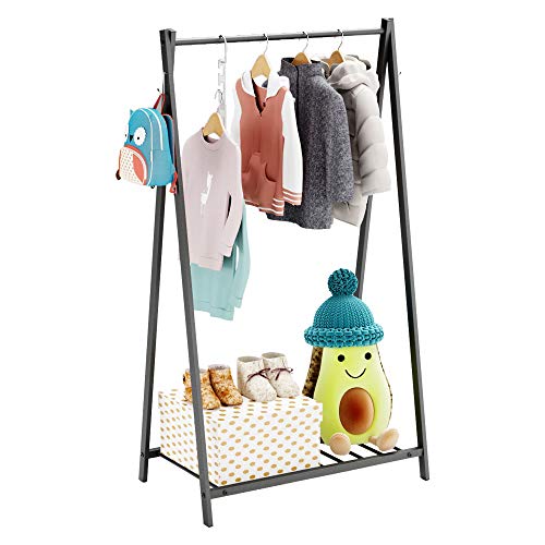 Bestier Kids Clothing Rack, Kids Garment Rack with Storage Shelf, Steel Costumes Clothes Hanging Rack, Small Clothes Rack with Hooks, Black