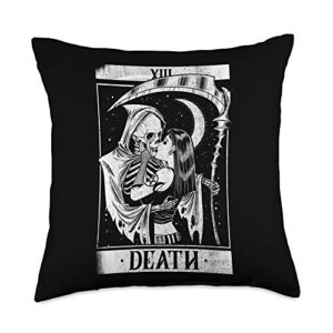 witchcraft dark goth gift blackcraft vintage death the grim reaper kiss tarot card throw pillow, 18x18, multicolor