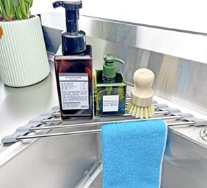 sink sponge holder, multipurpose roll up drying rack for sink corner-gray