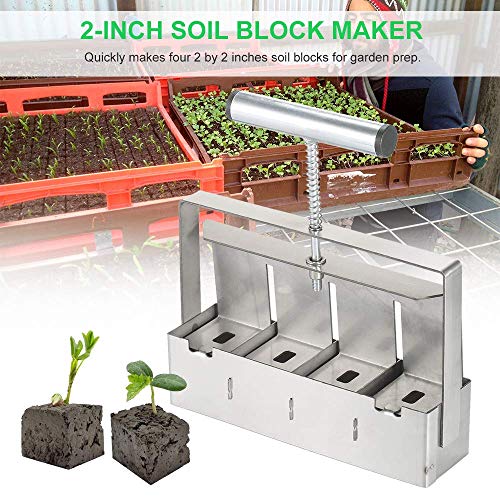 tenluno Mini 4 Hand-held Soil Blocker Soil Blocking Tool Seed Starting Plugs Seeds Starter Pallet Seedling Soil Block Maker