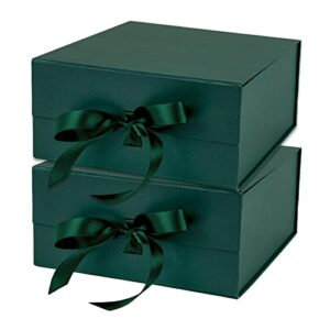 wrapaholic 2pcs green gift box with satin ribbon, 8x8x4 inches collapsible gift box with magnetic closure for party, wedding, gift wrap, bridesmaid proposal, storage