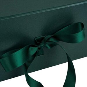 WRAPAHOLIC 2Pcs Green Gift Box with Satin Ribbon, 8x8x4 Inches Collapsible Gift Box with Magnetic Closure for Party, Wedding, Gift Wrap, Bridesmaid Proposal, Storage