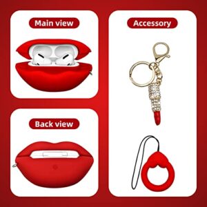 MOLOVA Case for Airpods Pro,Soft Silicone 3D Cute Funny Cool Fun Cartoon Character Kawaii Fashion Cover with Keychain for Woman Kids Teens Boys Girls(Red Lips)