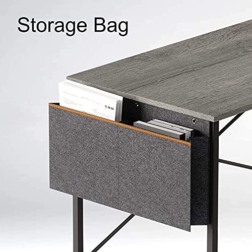 Bestier Computer 32 Inch Modern Mini Style Office Desk with Adjustable Metal Frame, Storage Bag, and Working Table for Small Bedroom Space, Grey