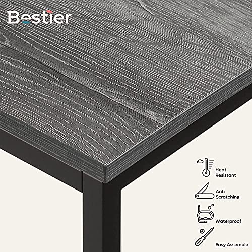 Bestier Computer 32 Inch Modern Mini Style Office Desk with Adjustable Metal Frame, Storage Bag, and Working Table for Small Bedroom Space, Grey