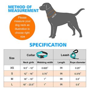 Ladoogo Reflective Dog Collar Padded with Soft Neoprene Breathable Adjustable Nylon Dog Collars for Small Medium Large Dogs (Collar+Leash M Neck 16"-19", Blue)