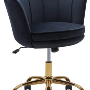 BELLEZE Upholstered Velvet Seashell Accent Chair, Rolling Swivel Office Vanity Unique Cute Decorative, Armless Stylish Comfy, Adjustable Height - Kaylee (Black - Gold)